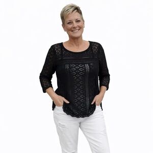 Lucky Brand Elegant Black Crochet Top